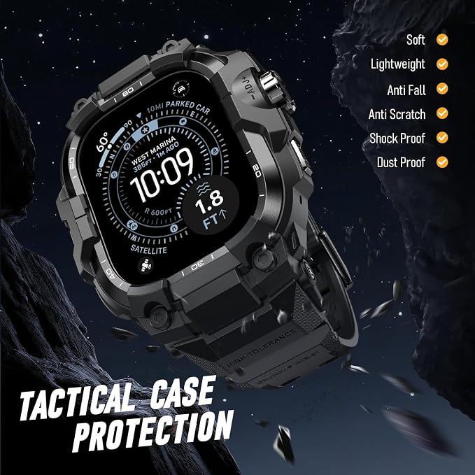 BXUXOHS Rugged Case and Band for Apple Watch Ultra 3/2/1 49mm Men, Military Grade Shockproof Bumper Cover, with 2 Pack Screen Protector, Tactical Band Case for iWatch Ultra 3 2 1 Man, Black
