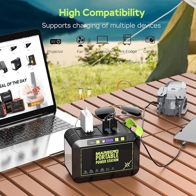 MARBERO 80W Solar Powered Generator with Panels 25W Included, 88.8Wh Portable Power Station with AC Outlet 120W Peak Fast Charging 110V for Camping Outdoor Home Backup Backup RVs