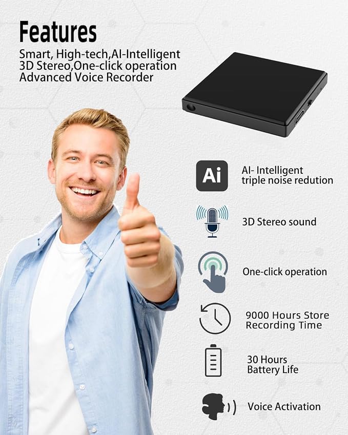128GB Mini Magnetic Voice Recorder, Voice Activated Recorder with Noise Reduction, 90-Day Standby, 9000 Hours Storage, Portable Audio Recording Device for Android & iOS