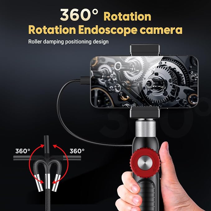 Two-Way Endoscope Camera with Light [360°Rotation],1080P HD,Borescope for iPhone IP67 Waterproof Automotive Engine Plumbing HVAC Inspection 6.2 mm Lens Industrial