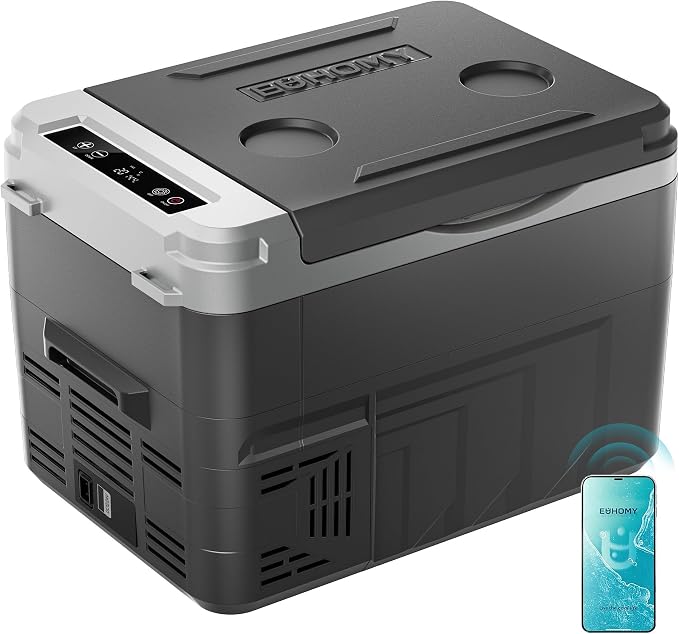 EUHOMY 12 Volt Refrigerator, 17 Quart (15L) Compressor Electric Cooler APP Control, Car Fridge 12/24V DC & 120-240V AC, Car Refrigerator -4℉~68℉, Portable Freezer for RV, Travel, Camping