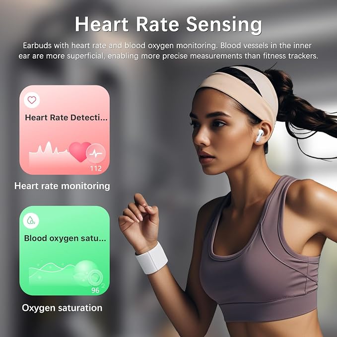 Pro 3 Wireless Earbuds, Active Noise Cancellation, Live Translation, Heart Rate Sensing, Panoramic Stereo Sound, Bluetooth Headphones, USB-C Charging, White