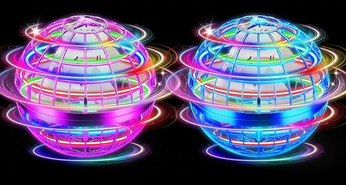 Flying Orb Ball Toy, 2026 Upgrade Hand Controlled Hover Ball with LED Lights,360° Rotating Boomerang Globe Cool Mini Drone, Ideal Birthday&Christmas Gift for Boys Girls-Blue & Purple