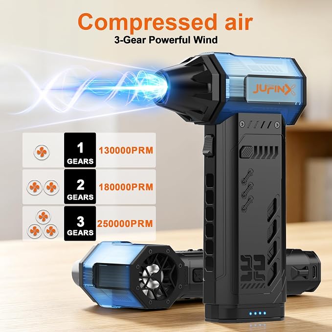Air Duster - 250,000RPM Compressed Air Duster, Replaceable Batteries 2pcs,Long Life-mini Blower, 3-Gear Adjustable- Electeic Air Duster for Keyboard,PCs,Leaves,Car Cleaning (X301MAX)