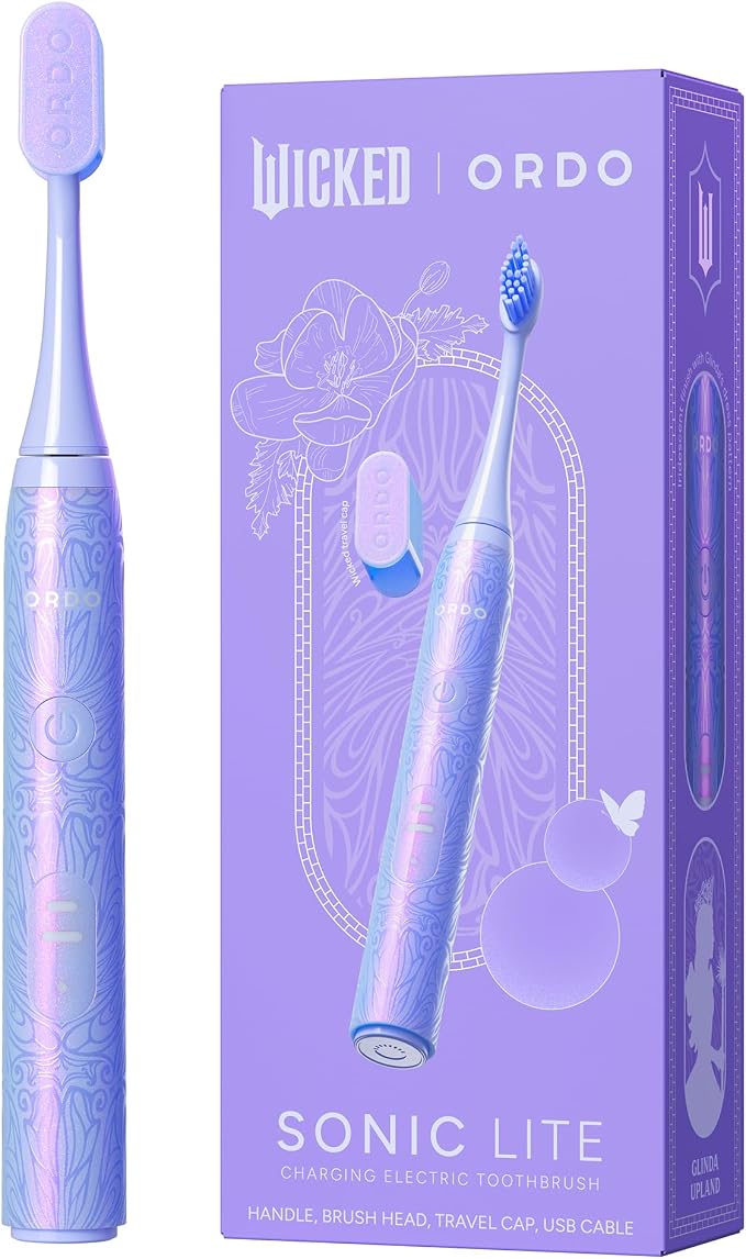 ORDO x Wicked Sonic Lite Electric Toothbrush | Rechargeable Sonic Toothbrush for Adults & Teens with USB-C Charging, 2 Modes & Travel Cap, Glinda Upland