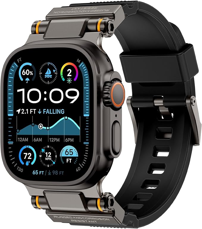 FOAMUNOC Rugged Band Compatible with Apple Watch Ultra 3/2/1 Band 49mm/46mm/45mm/44mm/42mm, Metal Connector with Strap for iWatch Ultra Series 11/10/9/8/7/6/SE3/SE2/SE/5/4/3/2/1, Space Gray Black