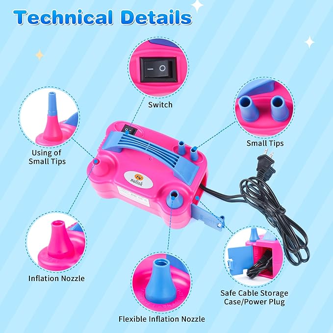 Electric Balloon Pump, Portable Electric Balloon Blower Machine Balloon Air Pump Dual Nozzle 110V 600W Balloon Inflator for Party Decorations