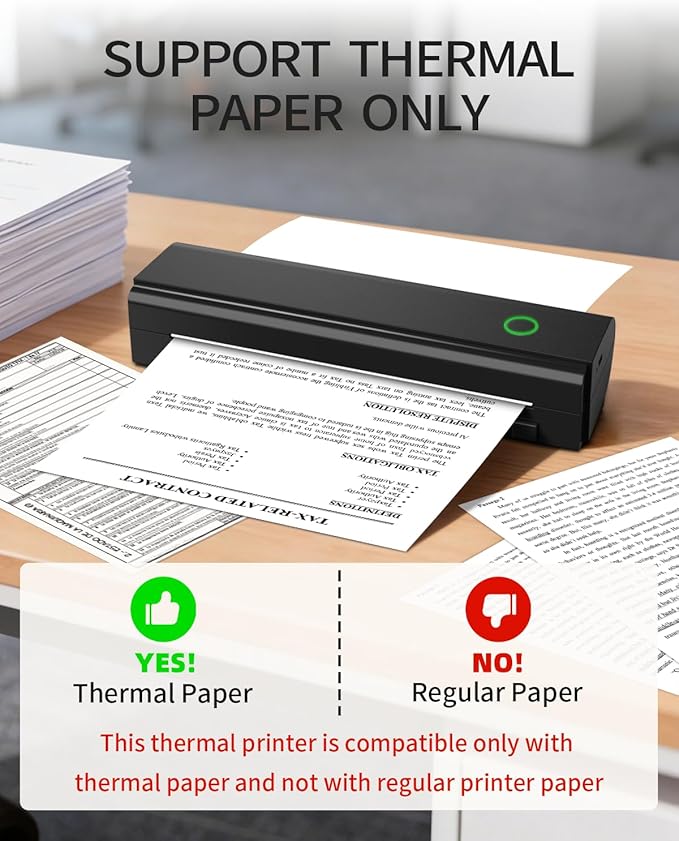 Portable Printers Wireless for Travel, N80 Wireless Thermal Printer Bluetooth Inkless Printer Support 8.5" X 11" US Letter & A4, Compatible with iOS, Laptop, Android