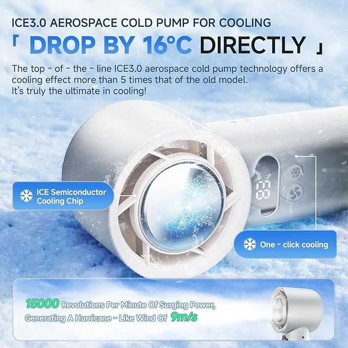 DooGooCoo [2026 Upgrade] Portable Cooler Handheld Fan, [Coldest Turbo Hand Fan] 15000RPM 24H Max Cooling Time Highly Speed (1-100) Hand Fan, Collapsible Mini Small for Travel, Office (White)