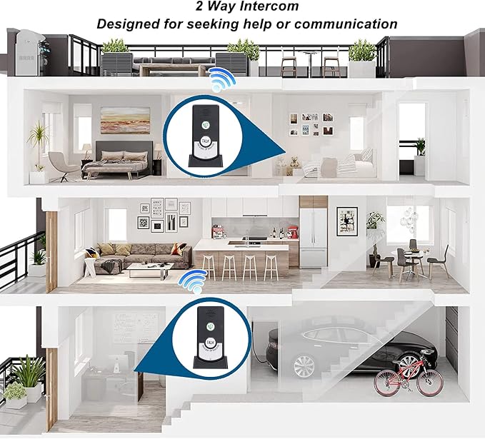 2 Way Talk Voice Intercom Doorbell Long Range Home Caregiver Pager System Indoor Outdoor Black