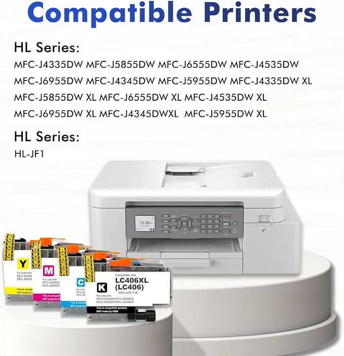 LC406 LC406XL Ink Cartridges for Brother Printer 406XL LC 406 XL for MFC-J4335DW MFC-J5855DW MFC-J6555DW MFC-J4535DW MFC-J6955DW MFC-J4345DW MFC-J5955DW - 4 Pack High Yields Black Cyan Magenta Yellow