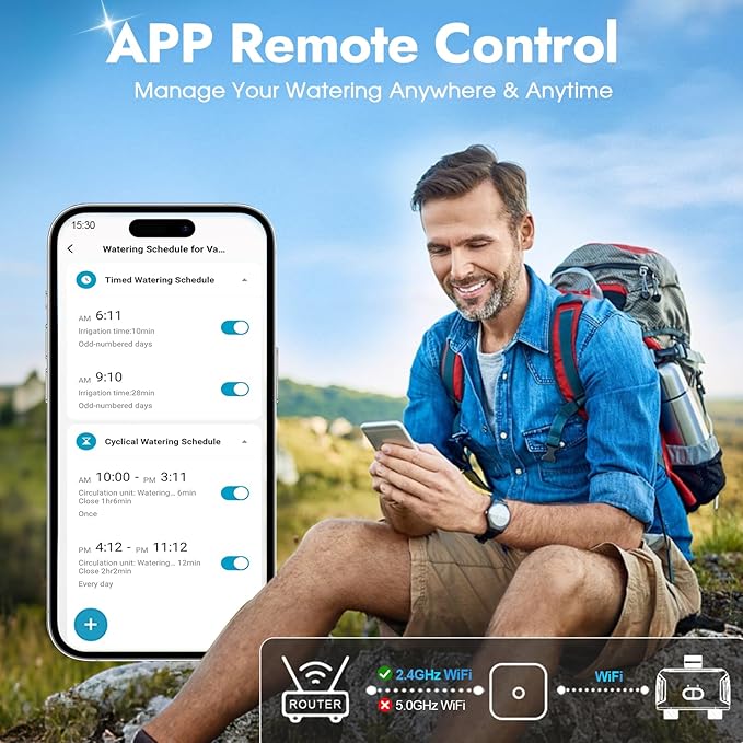 WiFi Water Timer for Garden Hose with Brass Inlet,Smart Hose Timer with WiFi Hub, APP & Voice Control,Up to 20 Watering Plans, 2-Zone Sprinkler Drip Irrigation System Controller for Yard Lawn Watering