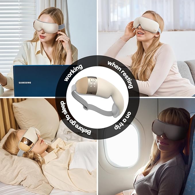 HuBDIC HubiCare Eye Massager with Heat, Mothers Day Birthday Gifts for Women, Her, Men, Him, Vibration, and Music, Heated Eye Mask for Dry Eyes, Eye Strain Relief and Relaxation (Beige)