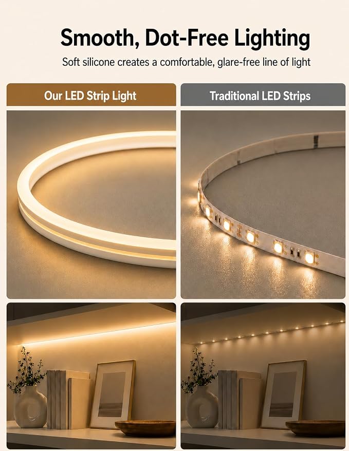 Neon Rope Lights, 32.8ft Warm White Dimmable LED Rope Lights, Cuttable Waterproof Flexible DIY LED Strip Lights for Bedroom, Indoor, Outdoor Decoration (Power Adapter Included)