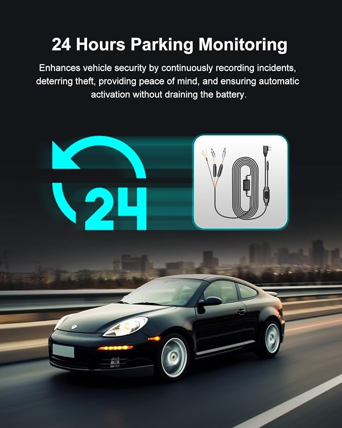 4K 3 Channel Mirror Dash Cam with Mirror Dash Cam Hardwire Kit, 24H Parking Monitor 11" Triple Rear View Mirror Dash Camera Front Inside Rear, Night Vision, Free 64GB Card, WDR, GPS, G-Sensor