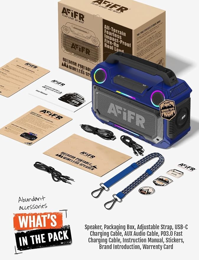 Outdoor Bluetooth Speaker, 160W Loud Bass! Rugged, IP67 Waterproof, 24H Playtime with Lights, Wireless TWS Pairing Portable Speakers for Party, Outsides, Travel, Beach, Garage(Tide Blue)