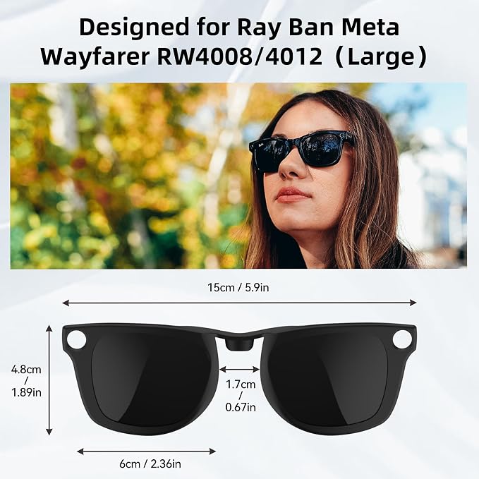 HiBloks 4Pcs Polarized Clip-on Compatible with Ray-Ban Meta Wayfarer & Gen 2 (RW4008/RW4012 Large), Discoloration Clip for Rayban Meta Gen 2 Accessories (Dark Green, Night Vision Yellow, Black, Brown)