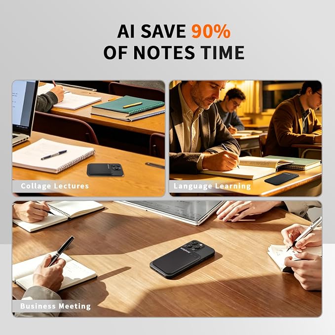 Waytronic AI Voice Recorder, APP Control, Transcribe&Summarize&Translate with AI, Support 108 Languages, Pocket AI Note Taker for Lectures, Meetings, Calls, Only Work with iPhone