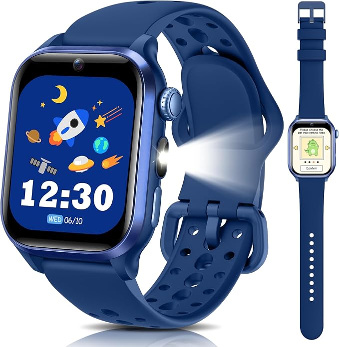 Smart Watch for Kids NO APP/Phone, 1.52" Fitness Tracker Watch Pedometer, Heart Rate, Flashlight, Video Camera, Puzzle Games, Sleep Monitor, IP68 Waterproof, Gift for Boys Girls 5-16, Blue