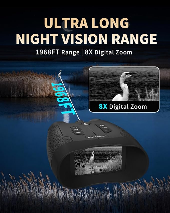 Night Vision Binoculars for Adults, 4K Night Vision Goggles with 3" HD Screen, 8X Digital Zoom, Rechargeable Device with 32GB Card for Camping & Outdoor Exploration