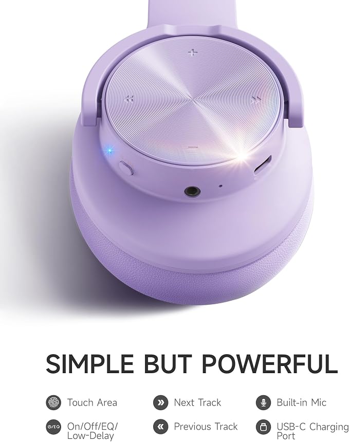 Picun B8 Headphones Wireless Bluetooth, 120H Bluetooth Headphone Over Ear with 3EQ Music Modes, Hands-Free Calls, Deep Bass Headphones for Travel Home Office Cellphone PC (Purple)