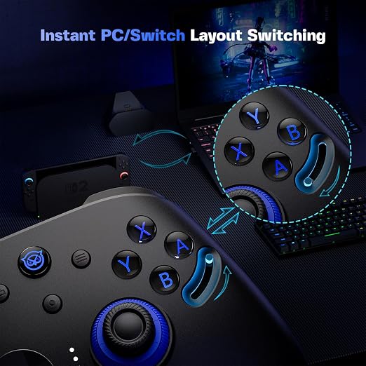 NYXI Imperial PC Gaming Controller with Adjustable Tension TMR Joysticks (Zero Drift), Interchangeable ABXY Buttons for PC/Switch Layouts, Dual-Mode Hall Triggers, 1200mAh Battery & Charging Dock – Compatible with PC, Switch, Android, TV