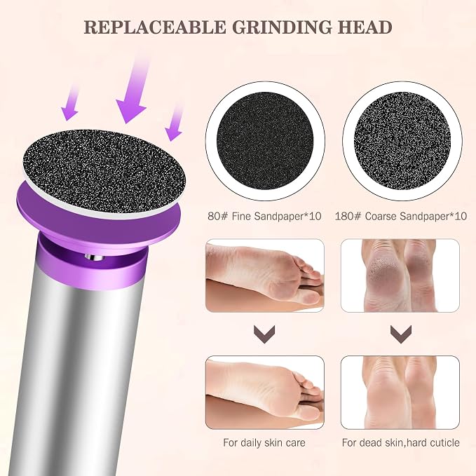 2PCS Electric Foot Callus Remover with Nano-Glass Head(Purple)+(Black)