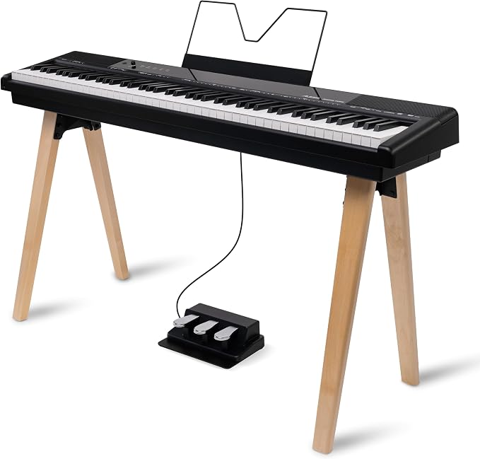 Alesis Recital Home Digital Piano with 88 Hammer Action Weighted Keys, Stand, Pedals and Lessons, Black