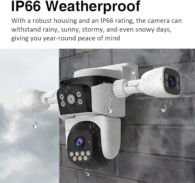 EVERSECU Triple Lens WiFi PTZ Security Camera, Three Cameras in One, Side Cameras with Adjustable All-Angle Arm, 2K 360° View No Blind Spot, Auto Tracking, Spotlight, 2 Way Audio（2pack