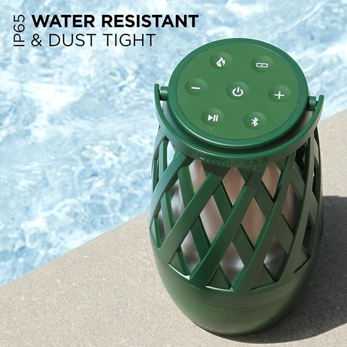 Limitless TikiTunes Pro Portable Bluetooth 10-Watt Speaker with 3-Mode LED Flame Light, Pair up to 100 Speakers, 4000 mAh Battery for iPhone/iPad/Android (Forest Green)
