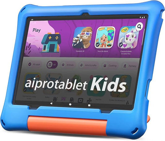 aiprotablet Kids Tablet, Android 16 Tablet for Kids 10 inch Octa-Core with Case, 24GB RAM 64GB ROM 2TB TF Card Expandable for Toddler Children, Parental Control, Dual Camera, BT5.0, WiFi, Gift (Blue)