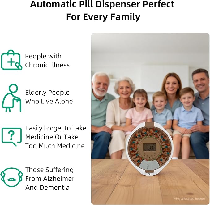 Locked Bluetooth Pill Dispenser for Caregivers App Track Adherence History | Top Lock & Ergonomic Flip Lid Friendly for Seniors, 28-Day Organizer with 9 Custom Alarms & Clear LCD, Sound-Light Reminders
