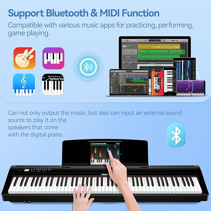 TERENCE P50 88 Key Weighted Keyboard Full Size Weighted Keyboard Piano 88 Keys with 2 * 25W Stereo Speakers,Digital Keyboard with Bluetooth,MIDI,Pedal,Audio/Video Recording,for Beginners and Advances