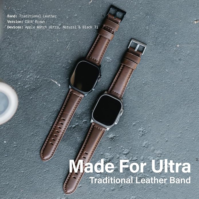 KORDIZ Traditional Leather Band for Apple Watch ULTRA 3, ULTRA 2/1 & Series 11, 10, 9, 8, 7-1, SE3, SE2, SE - Genuine Full Grain Leather Wristband - Men Women Replacement Band for iWatch Apple Watch [ 49mm 46mm 45mm 44mm ]