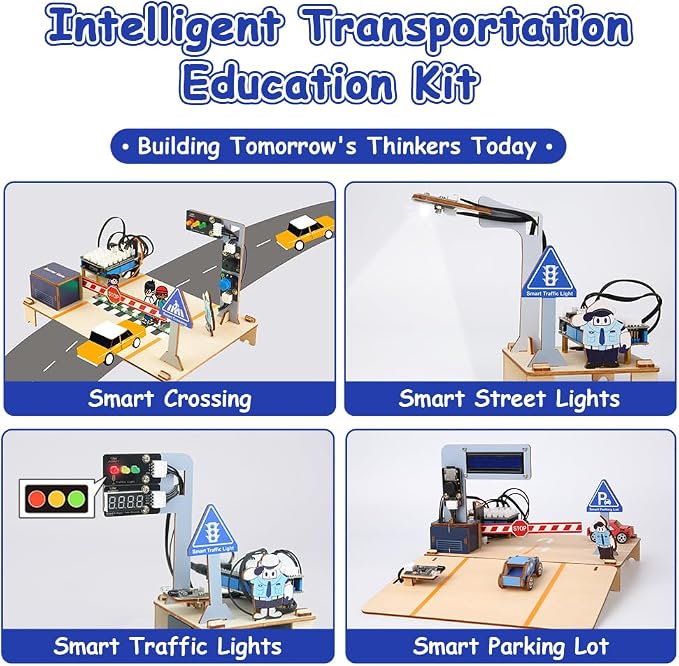 4-in-1 ESP32 STEM Smart Traffic Kit Compatible with Arduino, STEM Robotics Science Kit, Engineering Project STEA Activity Gift Suitable for School Education Kit, Family Education for Kids 12+