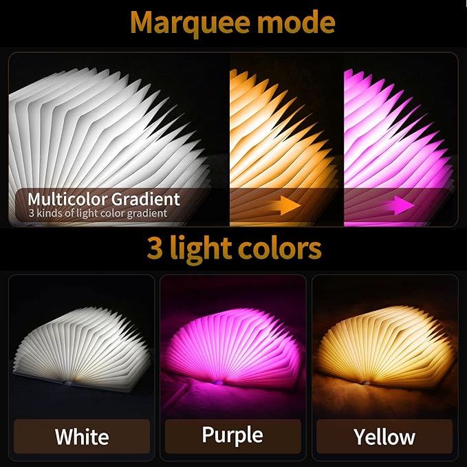 QXMGCBOK Folding Book Lamp Dragon Night Light, Portable Bedside Light (3 Colors) - Gift for Book Lovers