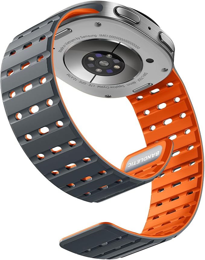 Bandletic Magnetic Band Compatible with Samsung Galaxy Watch 8 40mm 44mm / Watch 8 Classic 46mm 2025, No Gap Soft Breathable Silicone Replacement Strap for Men Women, Gray/Orange
