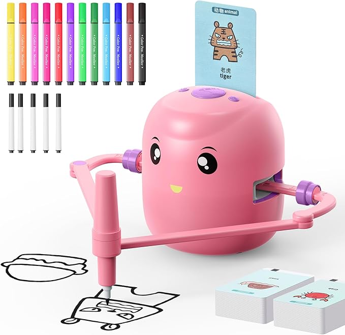 CYJBE Interactive Educational Drawing Robot for Kids - Montessori Learning Toy with 150 Word Cards, Voice Interaction, Ages 5+ (Pink)