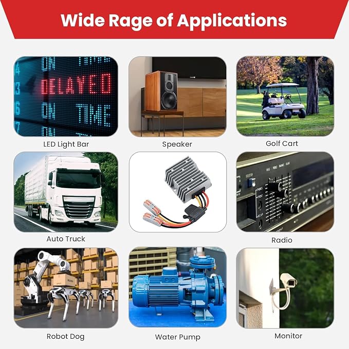 30-60V to 24V 10A 240W Waterproof DC-DC Buck Converter with Fuse | Step Down Regulator For Automotive, Led Lights, Construction Sites, Tools