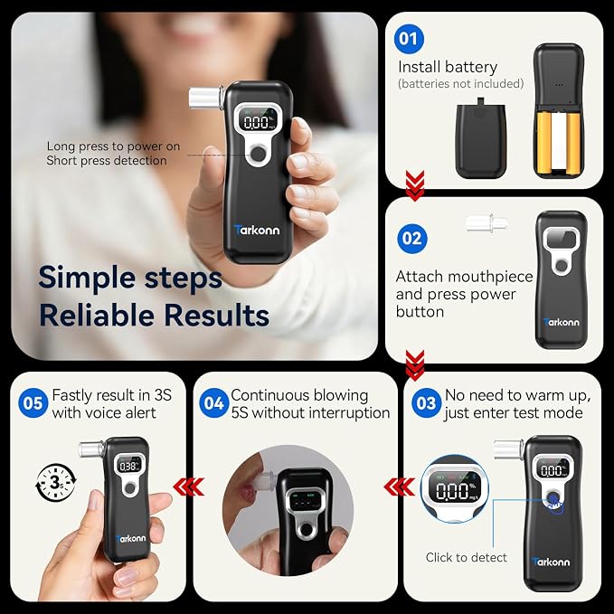 Smart Personal Breathalyzer - 8MM Fuel Cell Sensor Alcohol Tester with Bluetooth App, Portable Pocket Size for Personal Accountability & Social Safety, Real-Time Tracking, 6 Mouthpieces