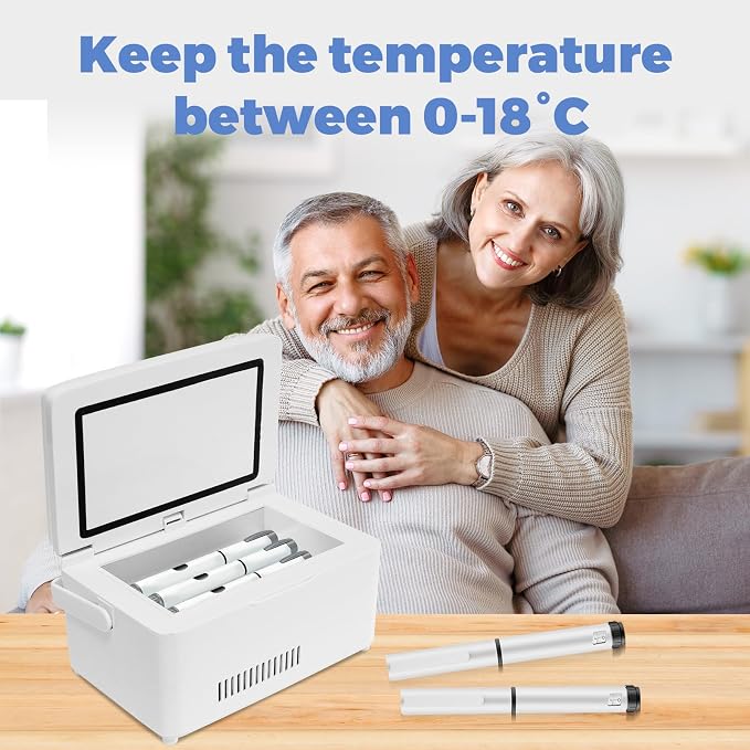 Electric Travel Insulin Cooler Case TSA Appoved, Mini Insulin Fridge Box, Portable Insulin Refrigerator, Rechargeable Diabetic Cooler Box, 2-18℃, Temperature Display, Built-in Battery (Large)