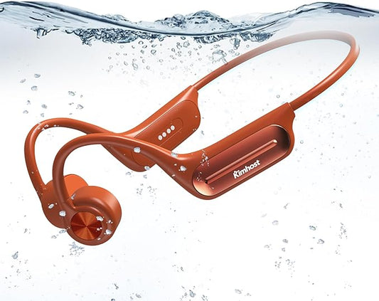 Bone Conduction Headphones-IP68 Swimming Headphones,Bone Conduction Earbuds with MP3 Mode 32GB Memory Up to 8 Hours Playtime Bluetooth 5.3 Running Headphones Secure Fit for Underwater (Orange)