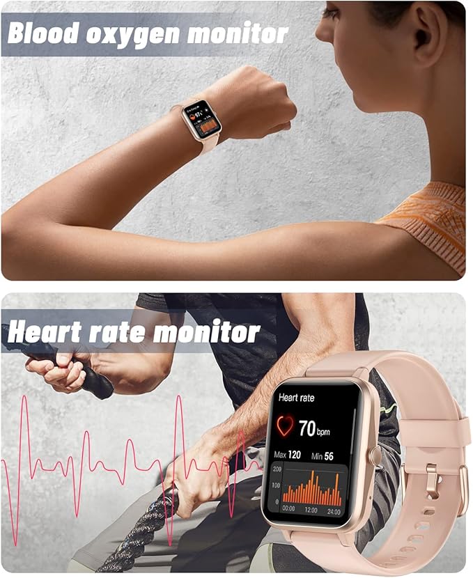 GRV Smart Watches for Women, Answer/Make Calls, 1.8" HD Smartwatch for iPhone Android Phones, Fitness Watch with Heart Rate/Sleep/Stress Monitor Steps Calories Counter, IP68 Waterproof (Pink)