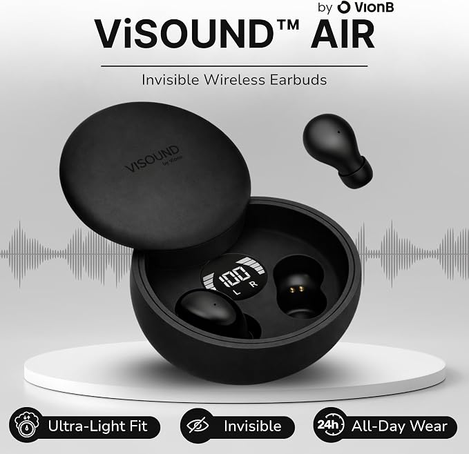 VionB Air Invisible Earbuds Wireless Bluetooth 5.4 for Small Ears, Mini Tiny Ear Buds, IPX5 Waterproof, Sound Isolating Fit, ENC Mic for Clear Calls, Discreet in-Ear Headphones (Matte Onyx)