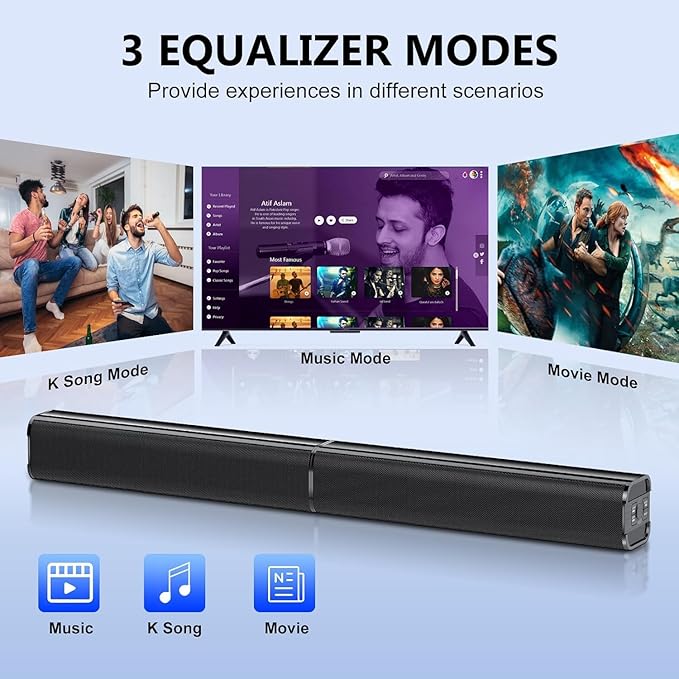 Sound Bar, 80W SoundBar for Smart TV, 2026 Bluetooth 5.3 Soundbar, Home Theater Surround Sound, 2 in 1 Detachable Home Speaker Bass, ARC/Optical/AUX/Connections, for TV/PC/Projectors