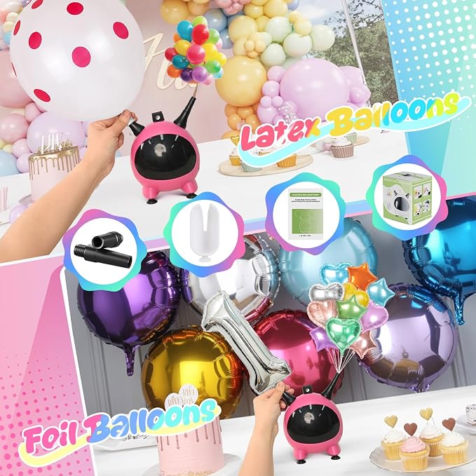 Balloon Pump Electric, Portable Balloons Inflator Air Pump Dual Nozzle, 110V Small Electric Balloons Blower Machine Corded, 600W for Latex Foil Balloon Arch Garland Party Decorations Supplies