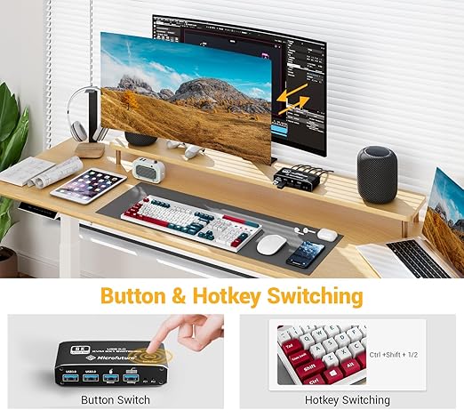 8K@60Hz KVM Switch 2X1, HDMI 2.1 for 1 Monitor 2 Computers, 4 USB3.0 Devices, USB C Selector With Hotkey, Supports 4K@120Hz, 2K@144Hz, 1080P@240Hz (2 USB 3.0 Cable Included)