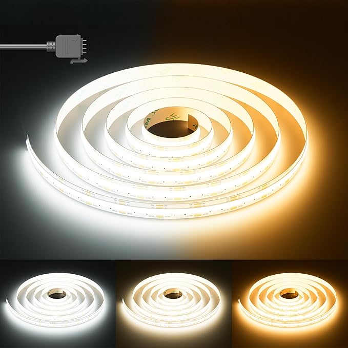 PAUTIX COB LED Strip Light White CCT Tunable 3200LEDs,CRI90+ 16.4ft/5m Dimmable 2700K-6500K 24V LED Tape Light,for Under Cabinet Bedroom Kitchen TV Mirror DIY Lighting(Adapter & Dimmer NOT Included)