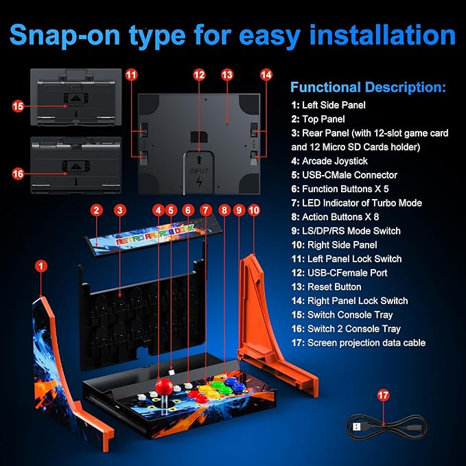 Retro Arcade Machine for Switch/OLED/Switch 2, Portable Arcade Cabinet with Joystick & Turbo Function, 12 Game Card Slots, Plug & Play Table Console Stand with a Casting Cable (Screen Not Included)