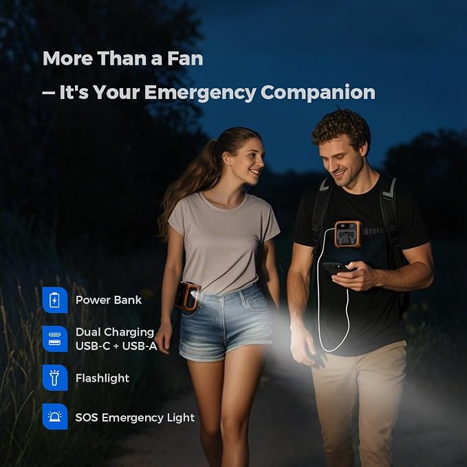 SEAINGO Portable Waist Fan Rechargeable – 10000mAh, 42 ft/s Max, 5 Speeds 16000RPM, Personal Cooling Wearable Clip Body Belt Shirt Fans, Hanging Neck Fan with Light